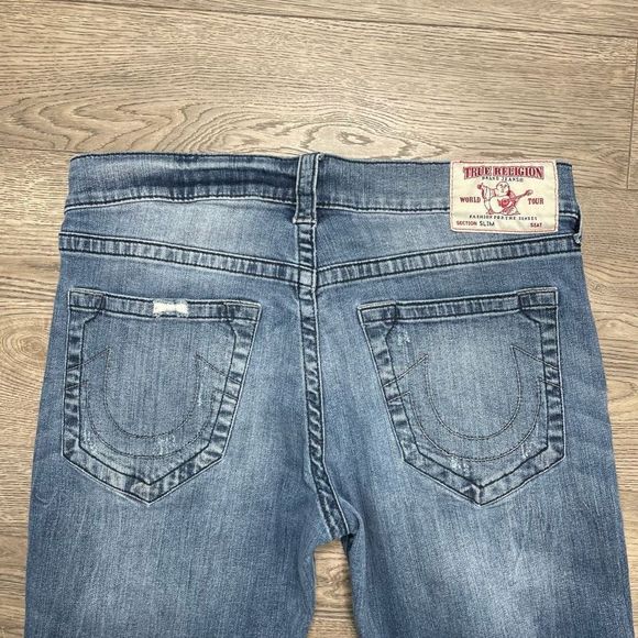 True Religion Mens Jeans Distressed Size 34 Slim Fit 27" Inseam - Picture 10 of 14